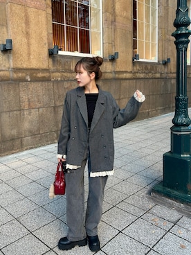 「nugu」｜「アイテム（ジャケット/アウター）」を使った、さきさん（レディース・155cm）の秋コーディネート