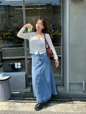 「アイテム（デニムスカート）」を使った、さきさん（レディース・155cm）の夏コーディネート