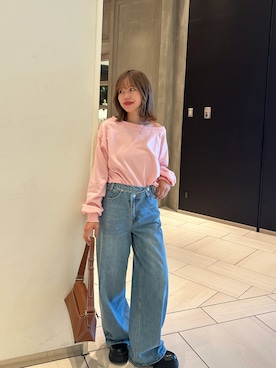 「CHARLES & KEITH（チャールズ & キース）のNasrin ナスリン ジオメトリックショルダーバッグ（ショルダーバッグ、ブラウン系）」を使った、さきさん（レディース・155cm）の春コーディネート