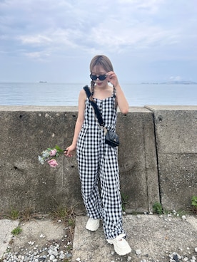 「GUコーデ」｜「アイテム（オールインワン・サロペット）」を使った、さきさん（レディース・155cm）の夏コーディネート