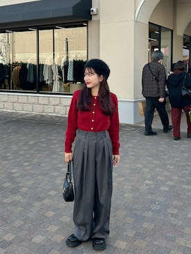 「スラックスパンツ」｜「アイテム（ハンチング/ベレー帽）」を使った、さきさん（レディース・155cm）の秋コーディネート