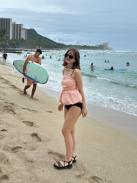 「seadressのアイテム（水着/着物・浴衣、ピンク系）」を使った、さきさん（レディース・155cm）の春コーディネート