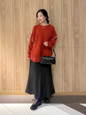 「LOWRYS FARM（ローリーズファーム）のステンレスプレートネックレス　973053（ネックレス）」を使った、Hinaさん（レディース・162cm）の秋コーディネート