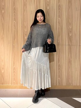 「LOWRYS FARM（ローリーズファーム）のステンレスプレートネックレス　973053（ネックレス）」を使った、Hinaさん（レディース・162cm）の秋コーディネート