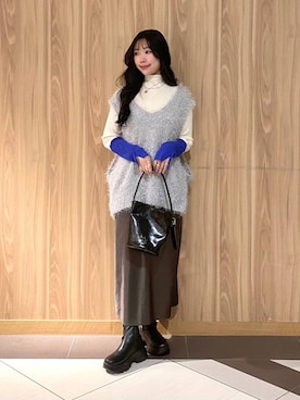 「LOWRYS FARM（ローリーズファーム）のステンレスプレートネックレス　973053（ネックレス）」を使った、Hinaさん（レディース・162cm）の冬コーディネート