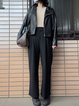 「アイテム（ライダースジャケット）」を使った、Nanaさん（レディース・169cm）の秋コーディネート