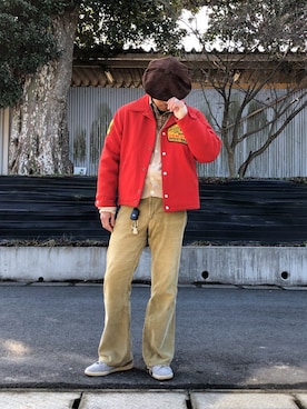 「チェックシャツ」｜「アイテム（スタジャン）」を使った、眼鏡(本体)さん（メンズ・173cm）の冬コーディネート