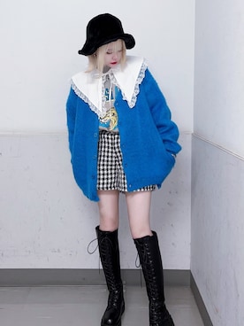 「モヘアカーディガン」｜「アイテム（スウェット）」を使った、tamakiさん（レディース・160cm）の冬コーディネート