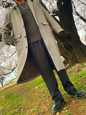 「JUNRED（ジュンレッド）のアイテム（ステンカラーコート）」を使った、YUUKI【相互フォロー】さん（メンズ・175cm）の春コーディネート