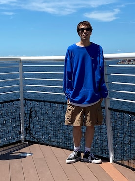 「アイテム（Tシャツ/カットソー、ホワイト系）」を使った、endyさん（メンズ・173cm）の夏コーディネート