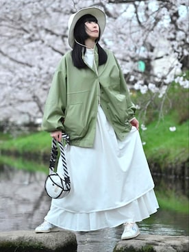 「ピスタチオ」｜「アイテム（ブルゾン）」を使った、※※よ※※ね※※さん（レディース・166cm）の春コーディネート