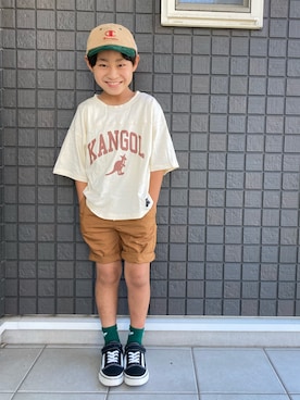 「アイテム（キャップ）」を使った、☁︎•ꇵ͒•`s☺︎+sa*॰¨̮さん（キッズ・121cm）の夏コーディネート