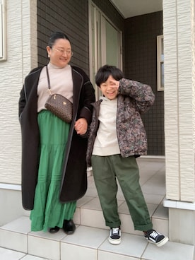 「JUNOAH（ジュノア）のアイテム（ノーカラーコート）」を使った、☁︎•ꇵ͒•`s☺︎+sa*॰¨̮さん（レディース・155cm）の冬コーディネート