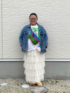 「アイテム（デニムジャケット）」を使った、☁︎•ꇵ͒•`s☺︎+sa*॰¨̮さん（レディース・155cm）の秋コーディネート