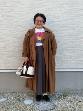 「アイテム（トレンチコート）」を使った、☁︎•ꇵ͒•`s☺︎+sa*॰¨̮さん（レディース・155cm）の秋コーディネート