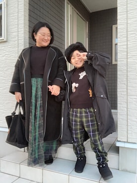「JUNOAH（ジュノア）のアイテム（ノーカラーコート）」を使った、☁︎•ꇵ͒•`s☺︎+sa*॰¨̮さん（レディース・155cm）の冬コーディネート