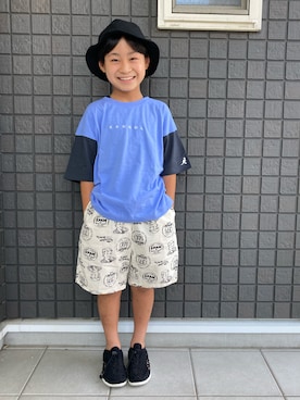 「KANGOL KIDS（カンゴールキッズ）のアイテム」を使った、☁︎•ꇵ͒•`s☺︎+sa*॰¨̮さん（キッズ・121cm）の夏コーディネート