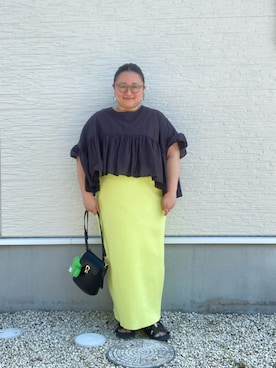 「アイテム（スカート、イエロー系）」を使った、☁︎•ꇵ͒•`s☺︎+sa*॰¨̮さん（レディース・155cm）の夏コーディネート