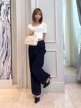 「RESEXXY（リゼクシー）のポインテッドトゥミュール（パンプス、ブラック系）」を使った、yunaさん（レディース・161cm）の夏コーディネート
