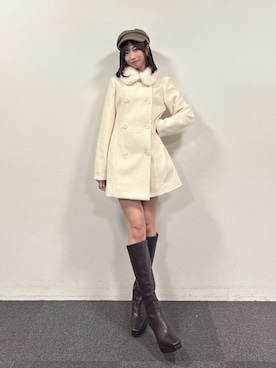 「RESEXXY（リゼクシー）のアソートパターンステンカラーコート（ステンカラーコート、ホワイト系）」を使った、yunaさん（レディース・161cm）の秋コーディネート