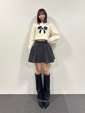 「RESEXXY（リゼクシー）のリボンモチーフニットトップス（ニット/セーター、ホワイト系）」を使った、yunaさん（レディース・161cm）の秋コーディネート