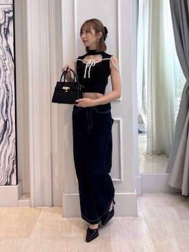 「RESEXXY（リゼクシー）のポインテッドトゥミュール（パンプス、ブラック系）」を使った、yunaさん（レディース・161cm）の夏コーディネート