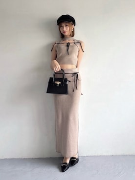 「RESEXXY（リゼクシー）のパイピングキャスケット（キャスケット、ブラック系）」を使った、yunaさん（レディース・161cm）の夏コーディネート
