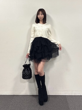 「RESEXXY（リゼクシー）のハイゲージニットカーディガン（カーディガン/ボレロ、ホワイト系）」を使った、yunaさん（レディース・161cm）の秋コーディネート