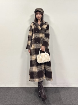 「RESEXXY（リゼクシー）のパイピングキャスケット（キャスケット、ブラウン系）」を使った、yunaさん（レディース・161cm）の秋コーディネート
