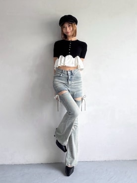 「RESEXXY（リゼクシー）のポインテッドトゥミュール（パンプス、ブラック系）」を使った、yunaさん（レディース・161cm）の夏コーディネート