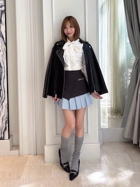 「RESEXXY（リゼクシー）のヴィンテージライクライダースジャケット（ライダースジャケット、ブラック系）」を使った、yunaさん（レディース・161cm）の夏コーディネート