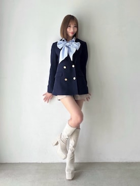 「RESEXXY（リゼクシー）のショルダーオープンボウタイブラウス（シャツ/ブラウス、ブルー系）」を使った、yunaさん（レディース・161cm）の夏コーディネート