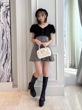 「RESEXXY（リゼクシー）のバスクベレー帽（ハンチング/ベレー帽、ブラック系）」を使った、yunaさん（レディース・161cm）の夏コーディネート