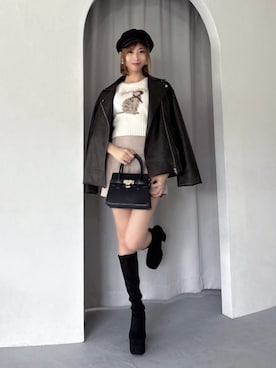 「RESEXXY（リゼクシー）のパイピングキャスケット（キャスケット、ブラック系）」を使った、yunaさん（レディース・161cm）の夏コーディネート