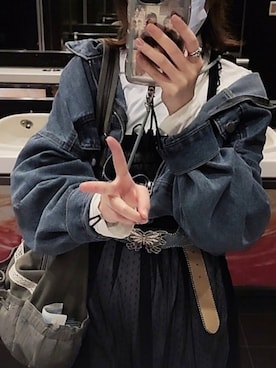 「アイテム（デニムジャケット）」を使った、低身長〜どっカニ🦀〜bun44maroさん（レディース・150cm）の秋コーディネート