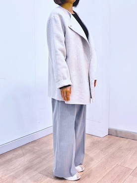 「アイテム（ノーカラーコート、グレー系）」を使った、OFUON le MKさん（レディース・157cm）の秋コーディネート