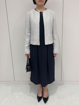 「アイテム（ノーカラージャケット）」を使った、OFUON le MKさん（レディース・158cm）の冬コーディネート