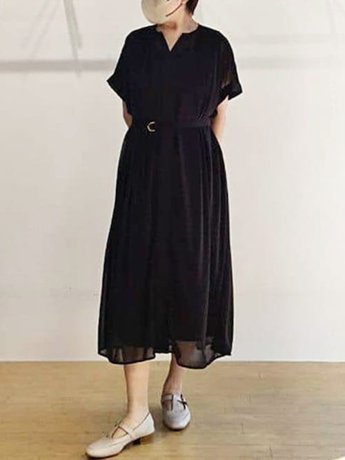 キーネックシアーワンピース/洗濯機で洗える/WEB限定サイズあり