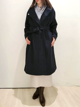 「OFUON（オフオン）の【2025AW】ウール混ノーカラーコート/WEB限定サイズあり（ノーカラーコート）」を使った、OFUON le MKさん（レディース・164cm）の秋コーディネート