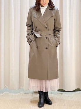 「アイテム（トレンチコート、グリーン系）」を使った、OFUON le MKさん（レディース・153cm）の秋コーディネート