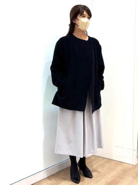 「アイテム（ノーカラーコート）」を使った、OFUON le MKさん（レディース・166cm）の冬コーディネート