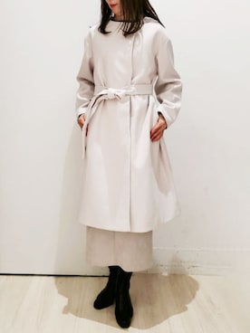 「アイテム（ノーカラーコート、ベージュ系）」を使った、OFUON le MKさん（レディース・164cm）の秋コーディネート
