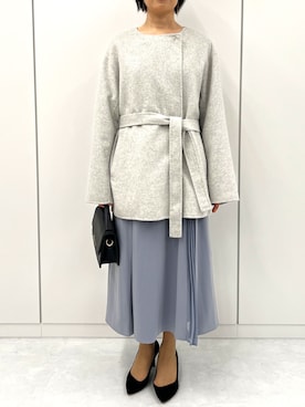 「アイテム（ノーカラーコート）」を使った、OFUON le MKさん（レディース・158cm）の秋コーディネート