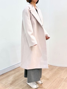 「アイテム（ノーカラーコート、ベージュ系）」を使った、OFUON le MKさん（レディース・157cm）の秋コーディネート