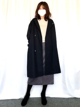 「アイテム（ノーカラーコート）」を使った、OFUON le MKさん（レディース・167cm）の秋コーディネート