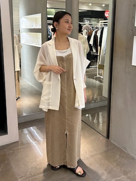 「DouDou（ドゥドゥ）のGOLDモチーフトングサンダル（サンダル、ブラウン系）」を使った、douharuさん（レディース・153cm）の夏コーディネート