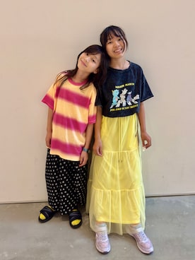 「unica（ユニカ）のalphabetオーガンジーまんまるパンツ（その他パンツ、ブラック系）」を使った、boy-r___2.yさん（キッズ・134cm）の夏コーディネート