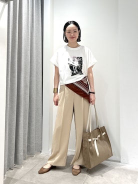 「NATURAL BEAUTY BASIC（ナチュラルビューティーベーシック）のフォトプリントTシャツ（Tシャツ/カットソー、ホワイト系）」を使った、ikuenbbさん（レディース・161cm）の夏コーディネート