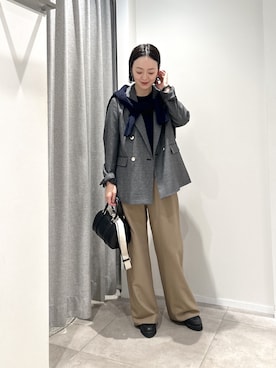 「NATURAL BEAUTY BASIC（ナチュラルビューティーベーシック）のダブルブレスト SETUP ジャケット（テーラードジャケット、ブラック系）」を使った、ikuenbbさん（レディース・161cm）の秋コーディネート