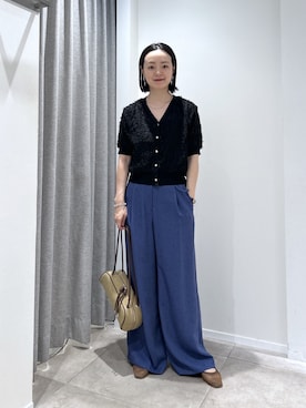 「NATURAL BEAUTY BASIC（ナチュラルビューティーベーシック）の【PS/低身長サイズ】サス付シャンブレーパンツ（その他パンツ、ブルー系）」を使った、ikuenbbさん（レディース・161cm）の夏コーディネート